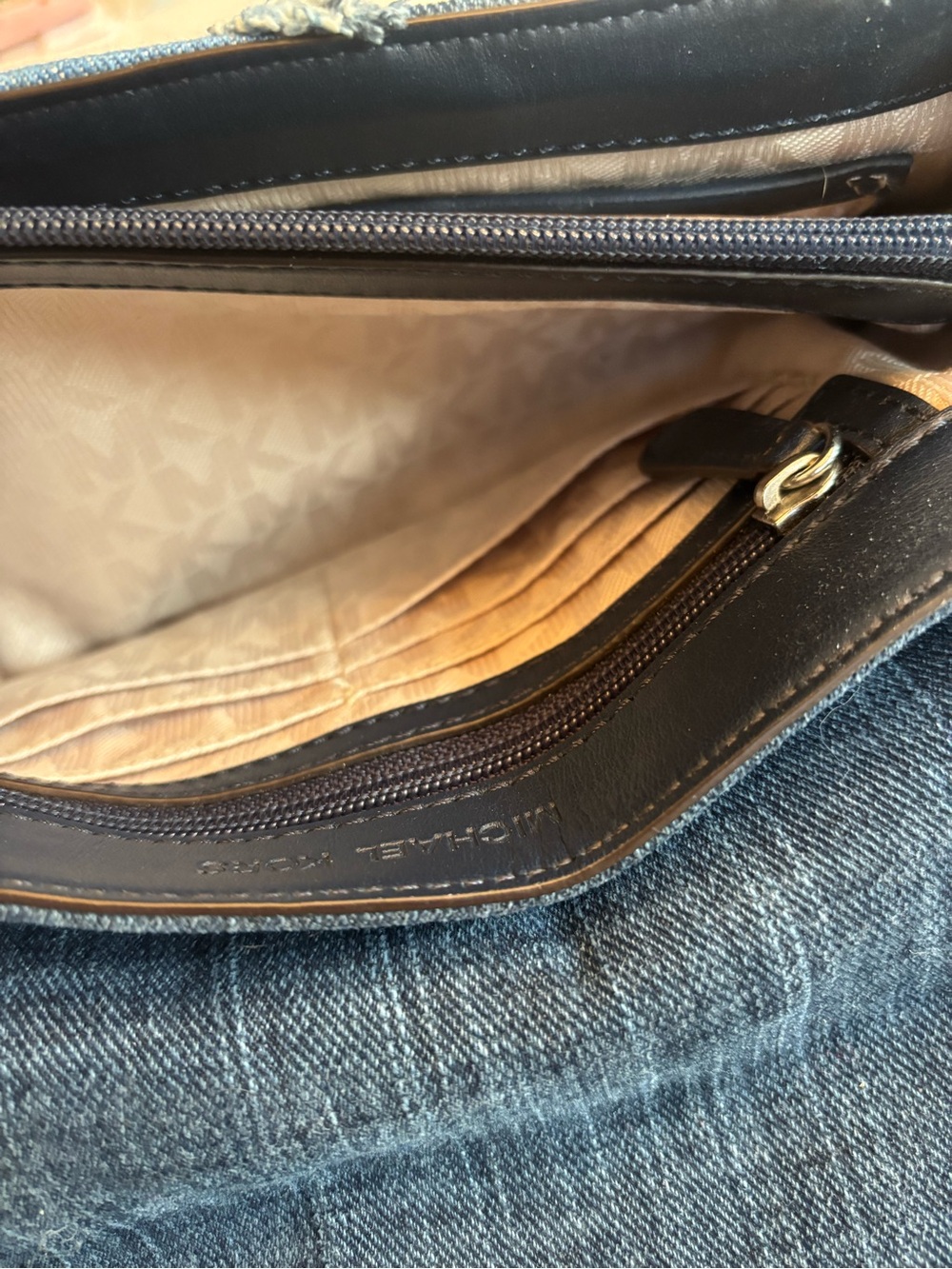 Michael Kors Frayed Chevron Denim Crossbody Bag in Blue - Picture 8 of 11
